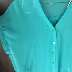 Sheer button down teal